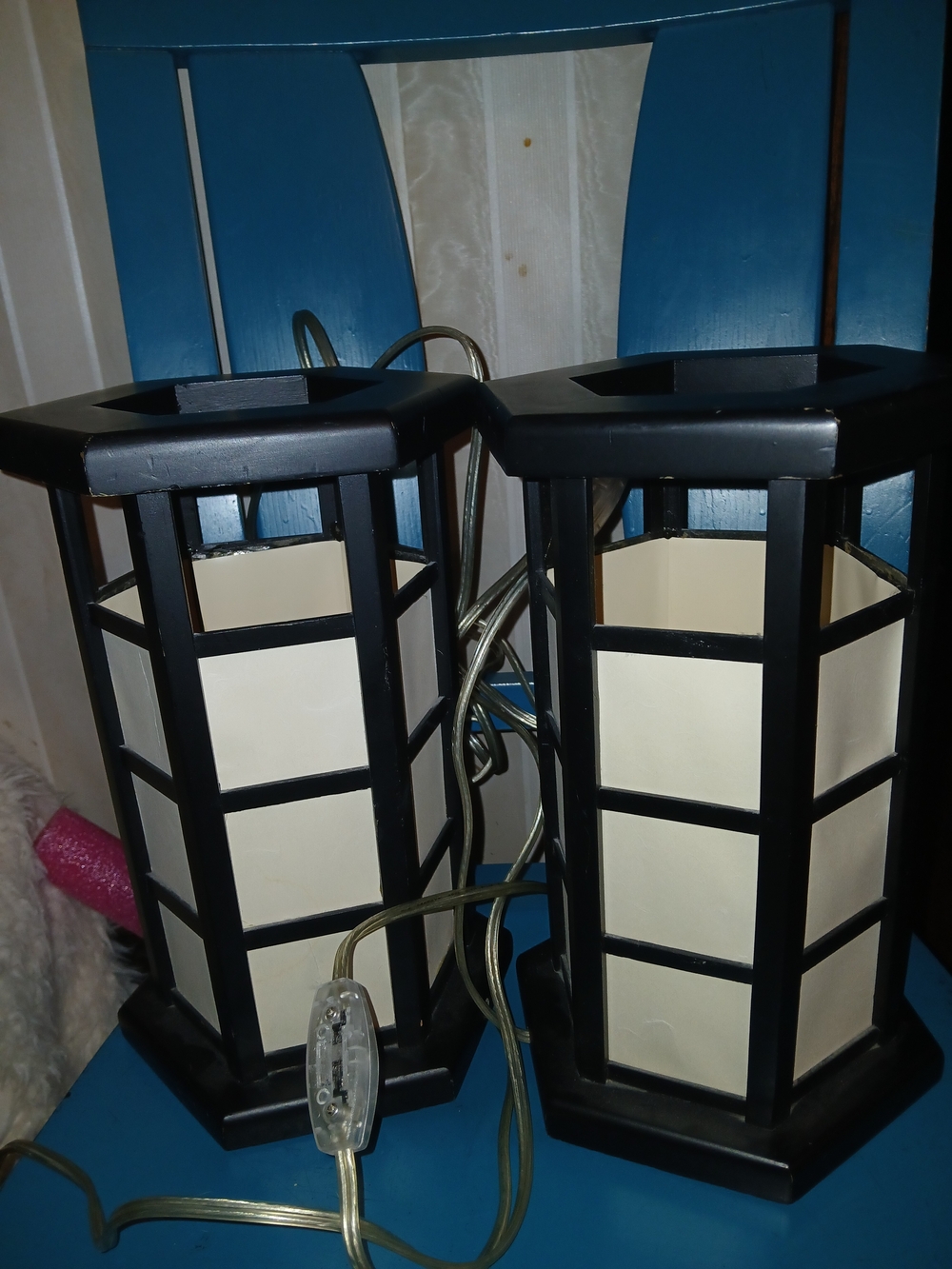 Source Unknown Black and Cream Lantern Table Lamps - Pair